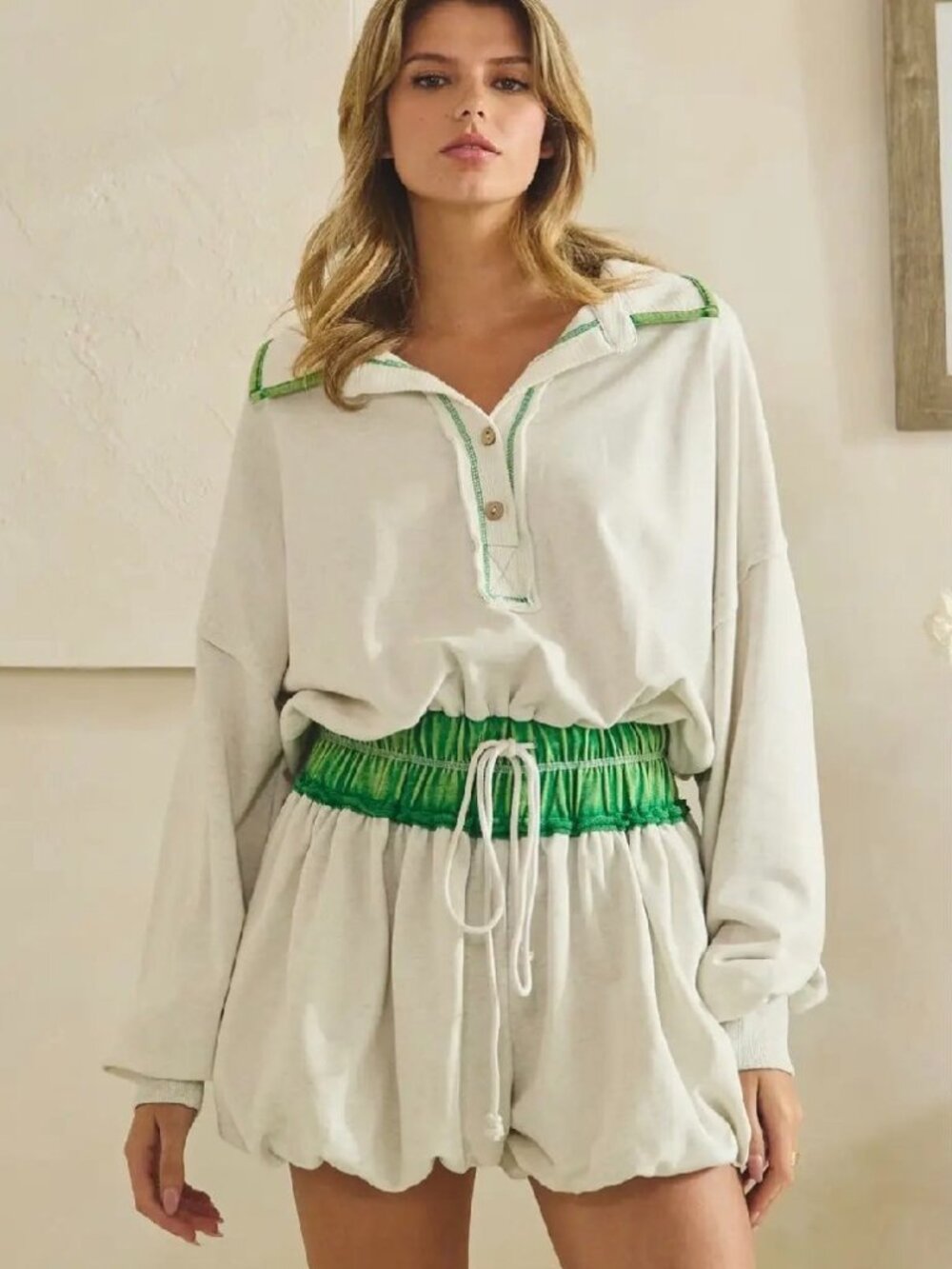 OLI + HALI Washed Henley Romper **NEW**
